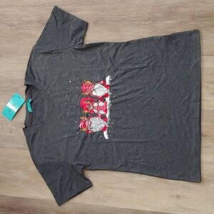 NWT Tazaiy Women's Christmas Gnomes Graphic T-Shirt Grey Size M